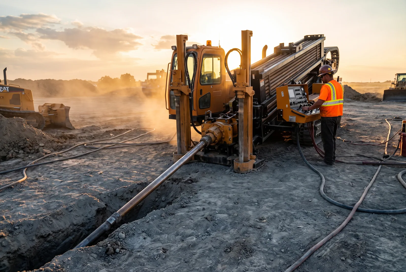 Horizontal directional drilling rig operating on a job site